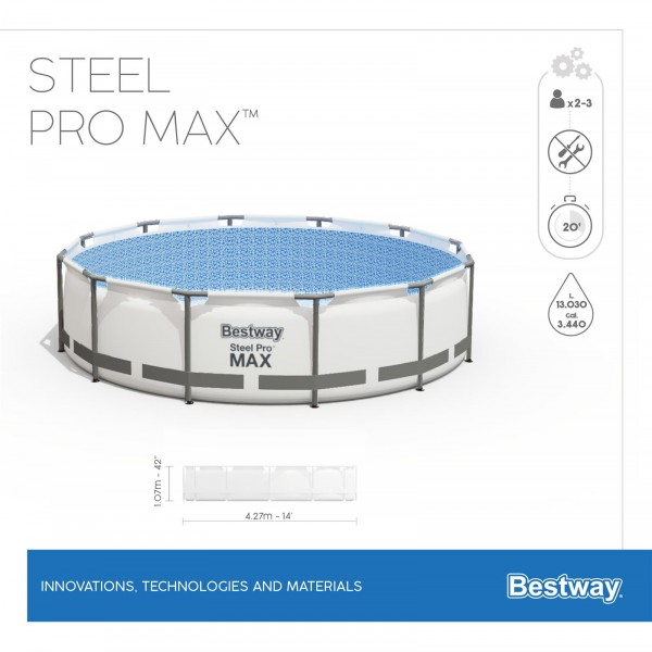 Каркасный бассейн Steel Pro Max 427х107см, 13030л, фил.-насос 3028л/ч, лестница, тент, Bestway 56950 BW