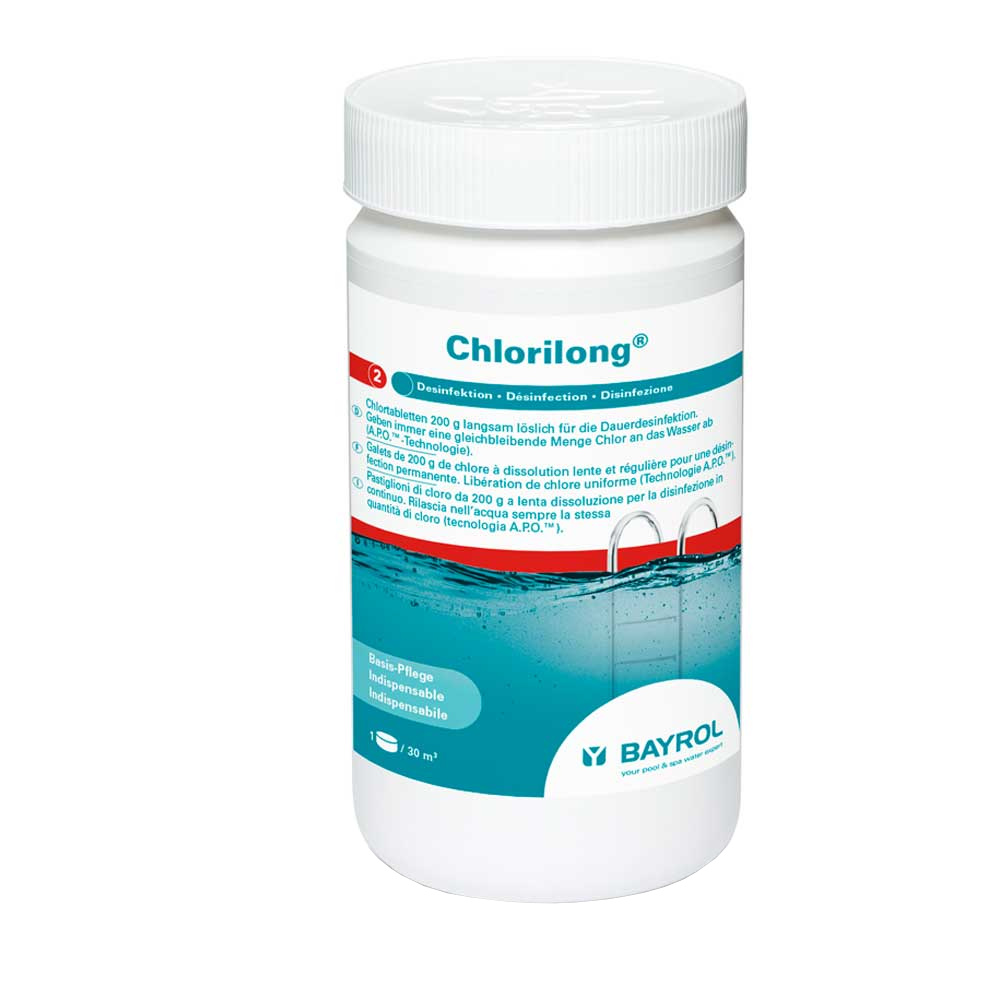 ХЛОРИЛОНГ 200 (ChloriLong 200), 1кг банка, табл.200гр, медленнорастворимый хлор для непрерывной дези, Bayrol 4536120