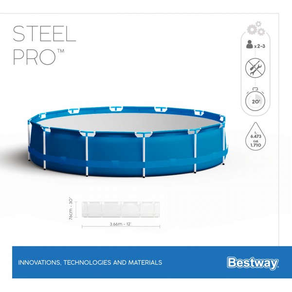 Каркасный бассейн Steel Pro 366х76см, 6473л, Bestway 56706 BW