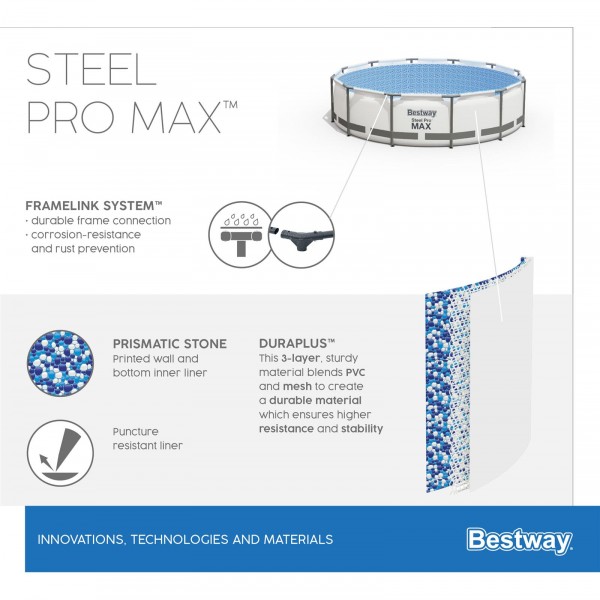 Каркасный бассейн Steel Pro Max 366х100см, 9150л, фил.-насос 2006л/ч, лестница, Bestway 56418 BW