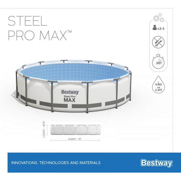 Каркасный бассейн Steel Pro Max 366х100см, 9150л, фил.-насос 2006л/ч, лестница, Bestway 56418 BW