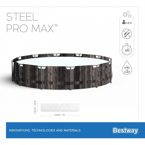 Каркасный бассейн Steel Pro Max 366х100см, 9150л, фил.-насос 2006л/ч, лестница, Bestway 5614X BW