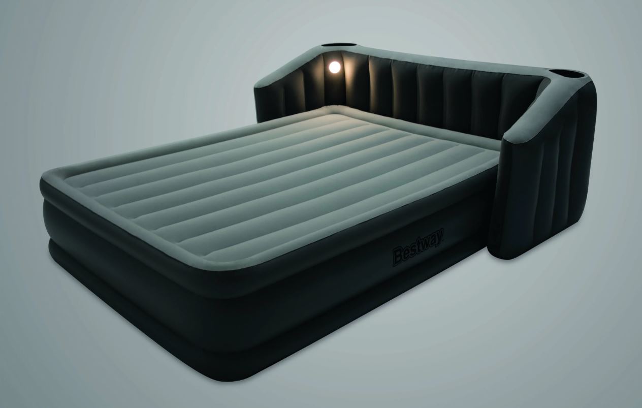 Надувная кровать 196х233х80см со спинкой, подстаканником и подсветкой, встр.насос 220В, до 300кг, Bestway 67620 BW