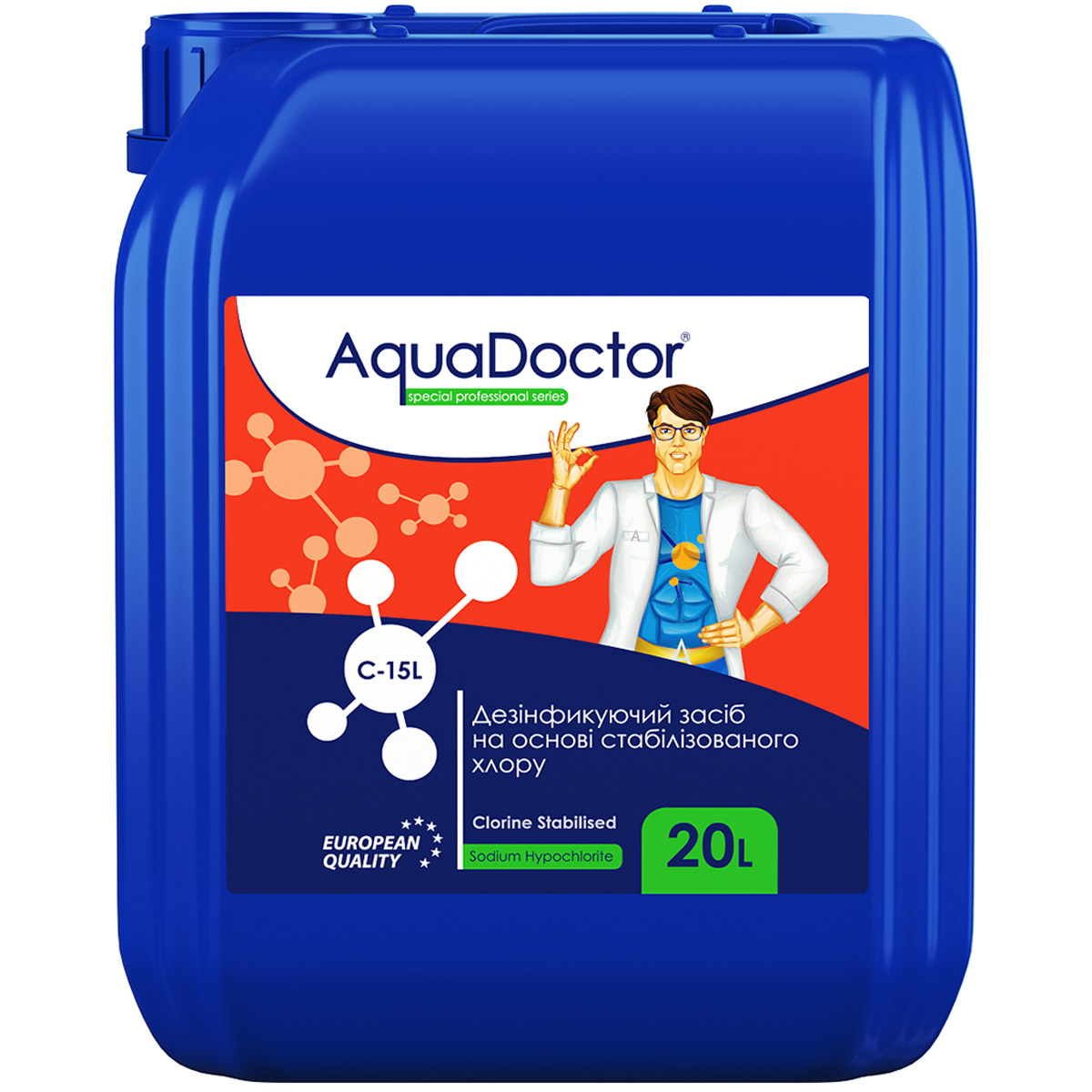 ХЛОР, 20л канистра, жидкость для дезинфекции воды (водный раствор гипохлорита натрия) (CL-14-20), AquaDoctor AQ24372