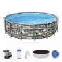 Каркасный бассейн Power Steel 488x122см "Камень" 19480л, фил.-нас. 5678л/ч, лестн., тент, попл.-доз., Bestway 56966 BW