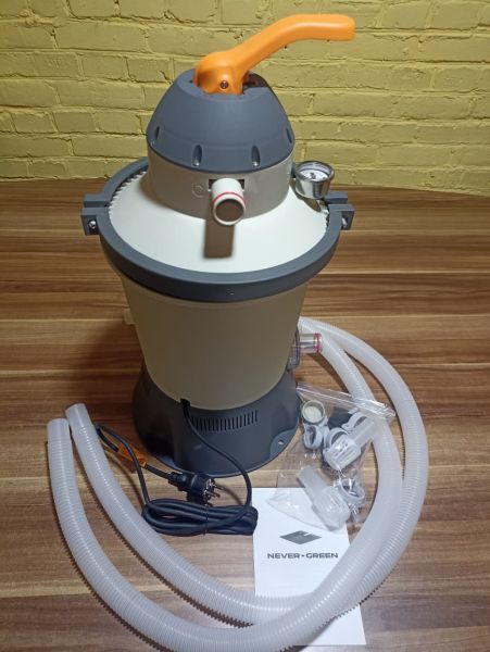 Песочный фильтр-насос 3,785/3,028 м3/ч, манометр, резервуар для песка 8кг, фракция 0.45-0.85мм, NewerGreen 57005