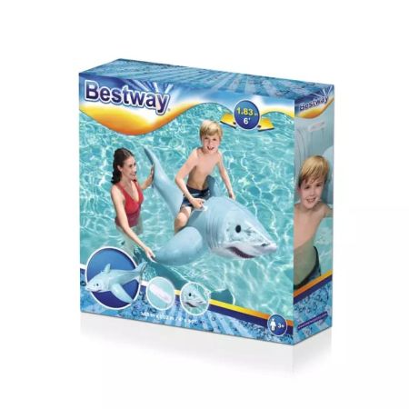 Надувная игрушка-наездник 183x102см "Реалистичная акула" с ручками, до 45кг, от 3 лет, Bestway 41405 BW