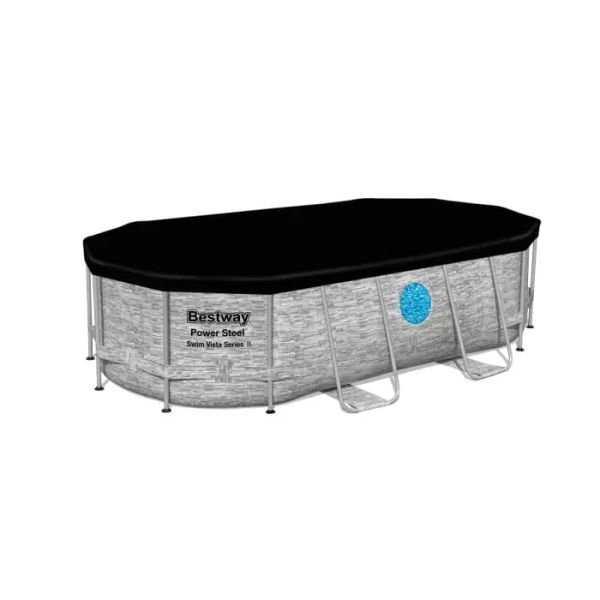 Каркасный бассейн Power Steel 427х250х100см, "Камень", 7250л, фил.-нас. 2006л/ч, лестн, тент, Bestway 56714 BW