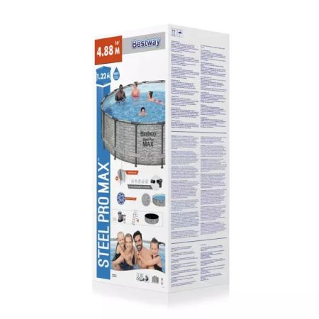 Каркасный бассейн Steel Pro MAX 488х122см, 19480л, фил.-насос 5678л/ч, лестница, тент, Bestway 5619E BW