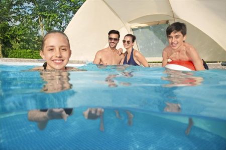 Каркасный бассейн Power Steel 396x107см 11133л, фил.-насос 2006л/ч, лестн., тент, попл.-доз., навес, Bestway 5614V BW