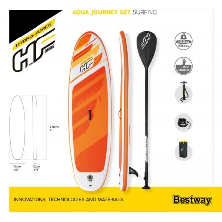 SUP-доска "Aqua Journey" 274x76x12см, насос, весло, лиш, киль, ремнабор, сумка, до 100кг, Bestway 65349 BW