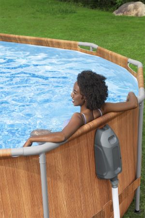 Каркасный бассейн Power Steel 610x366x122см "Камень" 20241л, фил.-нас. 9463л, лестн, гидромас, подсв, Bestway 56719 BW