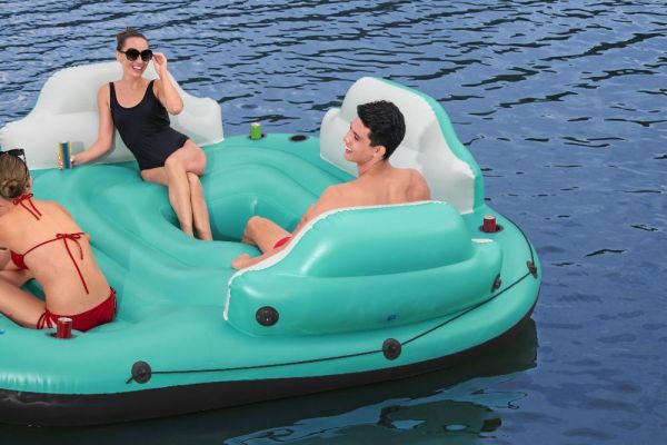 Надувной матрас-остров 300х275см "Sunny Lounge" с навесом, ручками и подстаканниками, до 450кг, Bestway 43407 BW