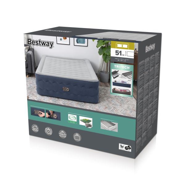 Надувная кровать "Tritech" 152x203x51см, встр.насос 220В, до 300кг, Bestway 6716P BW