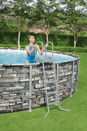 Каркасный бассейн Power Steel 671x132см "Камень" 40377л, фил.-нас. 9463л/ч, лестн., тент, Bestway 56889 BW