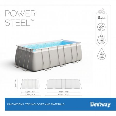 Каркасный бассейн Power Steel 412х201х122см, 8124л, песч.фил.-нас. 3028л/ч, лестница, Bestway 56457 BW