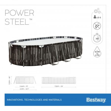 Каркасный бассейн Power Steel 732х366х122см, 25495л, фил.-насос 9463л/ч, лестница, тент, попл.-доз., Bestway 5611T BW