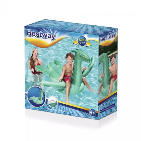 Надувной матрас-плот для плавания 145x190см "Плезиозавр" с ручками, до 45кг, от 3 лет, Bestway 41128 BW