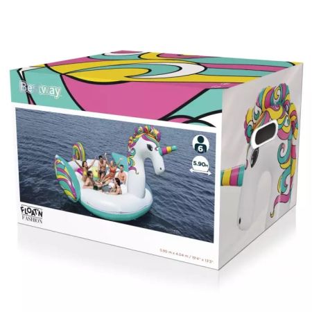 Надувной матрас-остров для плавания 590х404см "Единорог" с ручками и подстаканниками, до 540кг, Bestway 43228 BW