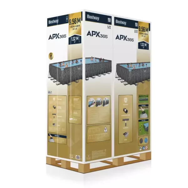 Каркасный прямоугольный бассейн 732х366х132см "APX" 365 31805л, песч.фил-нас, лестн, тент, полисферы, Bestway 561KG BW
