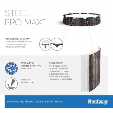 Каркасный бассейн Steel Pro Max 427х107см, 13030л, фил.-насос 3028л/ч, лестница, тент, Bestway 5614Z BW