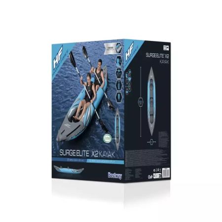Надувная байдарка "Surge Elite X2 Kayak" 382x94х42см, алюм.весла 230см 2шт, насос 62086, до 180кг, Bestway 65144 BW