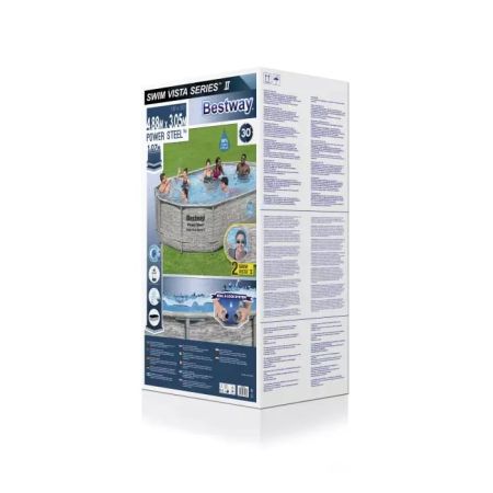 Каркасный бассейн 488х305х107см "Ротанг" 7250л, песч.фил.-нас. 3028л/ч, лестница, тент, Bestway 56946 BW
