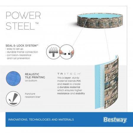 Каркасный бассейн Power Steel 671x132см "Камень" 40377л, фил.-нас. 9463л/ч, лестн., тент, Bestway 56889 BW