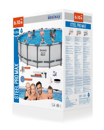 Каркасный бассейн Steel Pro Max 610x132см, 33240 л, фил.-нас. 9463 л\ч, лестн, тент, Bestway 561FM BW