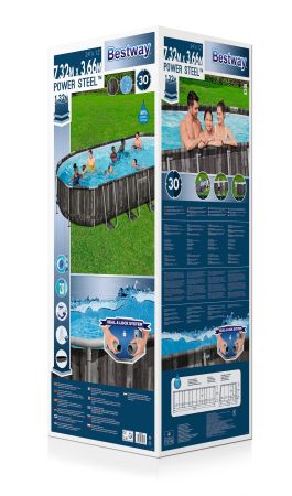 Каркасный бассейн Power Steel 732x366x1.32см, 28068 л, фил.-нас. 9463 л\ч, лестн, тент, попл.-доз, Bestway 561ES BW