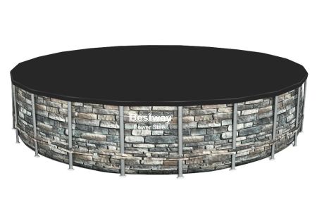 Каркасный бассейн Power Steel 671x132см "Камень" 40377л, фил.-нас. 9463л/ч, лестн., тент, Bestway 56889 BW