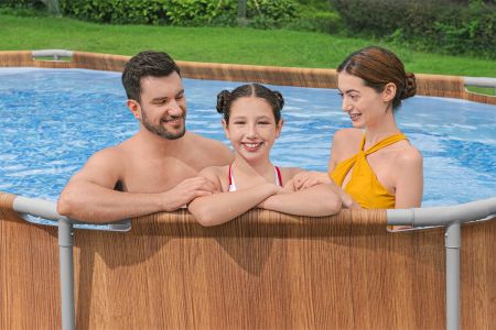 Каркасный бассейн Power Steel 610x366x122см "Камень" 20241л, фил.-нас. 9463л, лестн, гидромас, подсв, Bestway 56719 BW