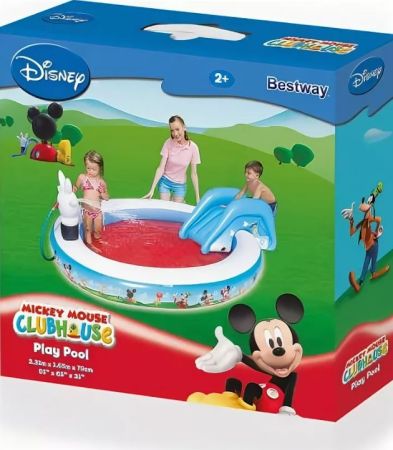 Игровой бассейн 231х165х79см "Микки Маус" с разбрызгивателем и горкой, 219л, Bestway 91014 BW