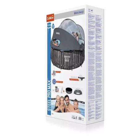 Каркасный бассейн Steel Pro Max 366х122см, 10250л, с навесом, фил.-насос 2006л/ч, лестница, тент, Bestway 5619K BW