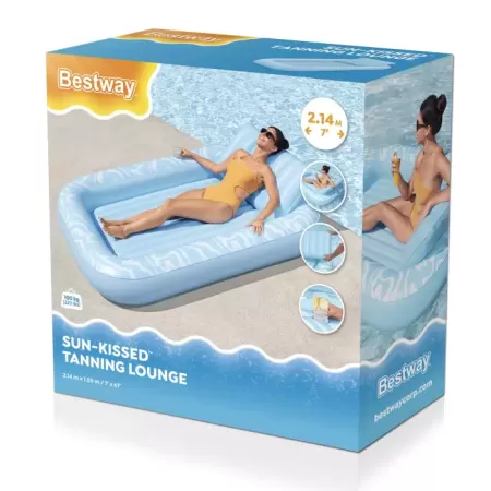 Надувной шезлонг 214х155см "Sun-Kissed Tanning Lounge" с подушкой, подстаканник, до 100 кг, Bestway 43838 BW