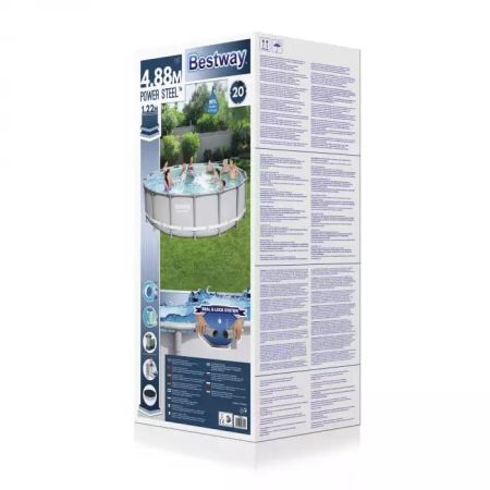 Каркасный бассейн 488х122см, 19480л, фил.-насос 5678 л/ч, тент, лестница, Bestway 56451 BW