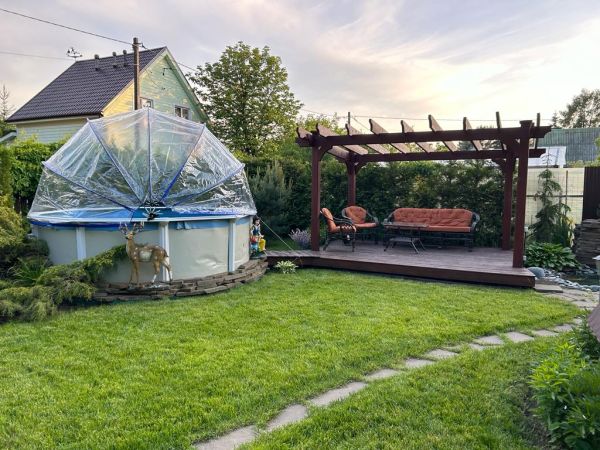 Круглый купольный тент Pool Tent на бассейн диаметром 457см, серый, Pool Tent PT457-G