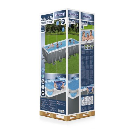 Каркасный бассейн Power Steel 640х274х132см, 19281л, фил.-насос 5678л/ч, лестница, тент, попл.-доз., Bestway 5611Z BW
