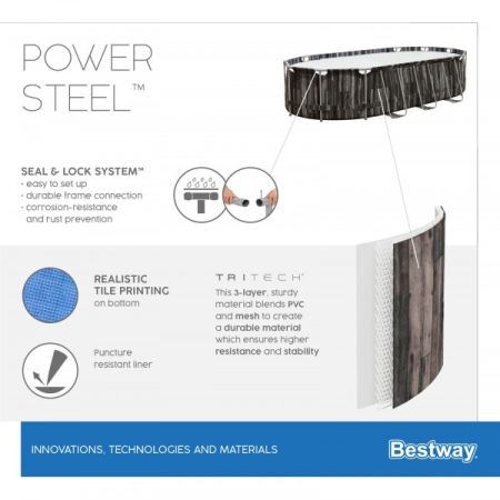 Каркасный бассейн Power Steel 610х366х122см, 20241л, фил.-насос 5678л/ч, лестница, тент, Bestway 5611R BW