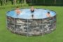Каркасный бассейн Power Steel 427x122см "Камень" 15232л, фил.-нас. 3028л/ч, лестн., тент, попл.-доз., Bestway 56993 BW