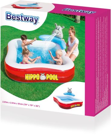 Игровой бассейн 201х201х91см "Гиппопотам" с разбрызгивателем, 316л, Bestway 53050 BW