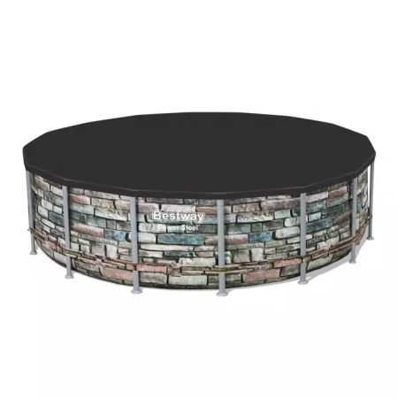 Каркасный бассейн Power Steel 488x122см "Камень" 19480л, фил.-нас. 5678л/ч, лестн., тент, попл.-доз., Bestway 56966 BW