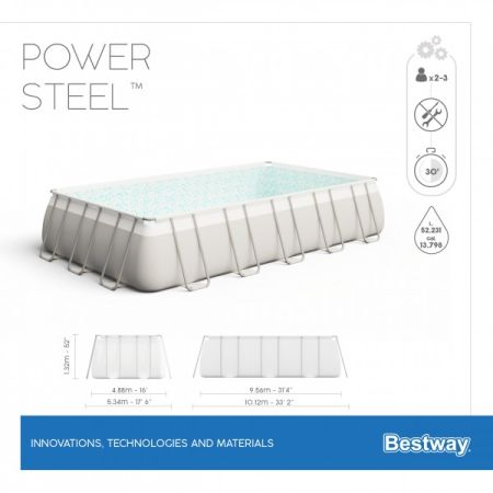Каркасный бассейн Power Steel 956х488х132см, 52231л, песч.фил.-нас. 8327л/ч, лестн., тент, Bestway 56623 BW