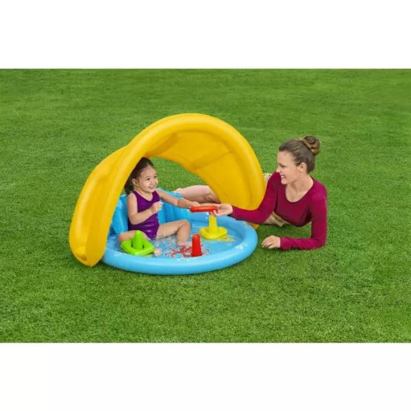 Детский надувной бассейн 115х89х76см "Морская ракушка" с навесом,  45л, от 6 мес, Bestway 52568 BW