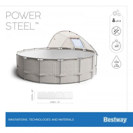 Каркасный бассейн Power Steel 396x107см 11133л, фил.-насос 2006л/ч, лестн., тент, попл.-доз., навес, Bestway 5614V BW