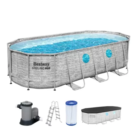 Каркасный бассейн Power Steel 549х274х122см, "Камень" 13430л, фил.-нас 5678л/ч, лестн, тент, Bestway 56716 BW