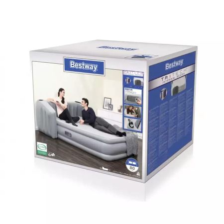 Надувная кровать 196х233х80см со спинкой, подстаканником и подсветкой, встр.насос 220В, до 300кг, Bestway 67620 BW