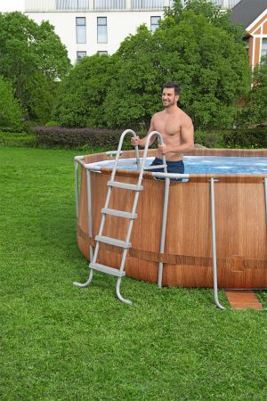 Каркасный бассейн Power Steel 610x366x122см "Камень" 20241л, фил.-нас. 9463л, лестн, гидромас, подсв, Bestway 56719 BW