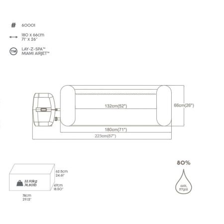 СПА-бассейн 132/180х66см "Miami AirJet" 669л, круглый, аэромассаж, Bestway 60001 BW