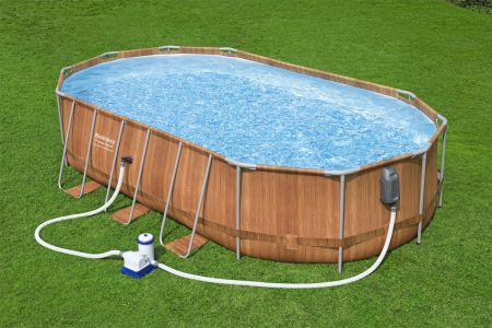 Каркасный бассейн Power Steel 610x366x122см "Камень" 20241л, фил.-нас. 9463л, лестн, гидромас, подсв, Bestway 56719 BW